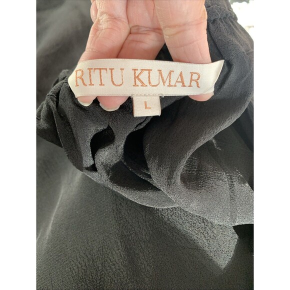 Ritu Kumar Wide Leg Pants Women's Pockets Sz Large Dressy Black High Rise Ankle - Picture 9 of 9